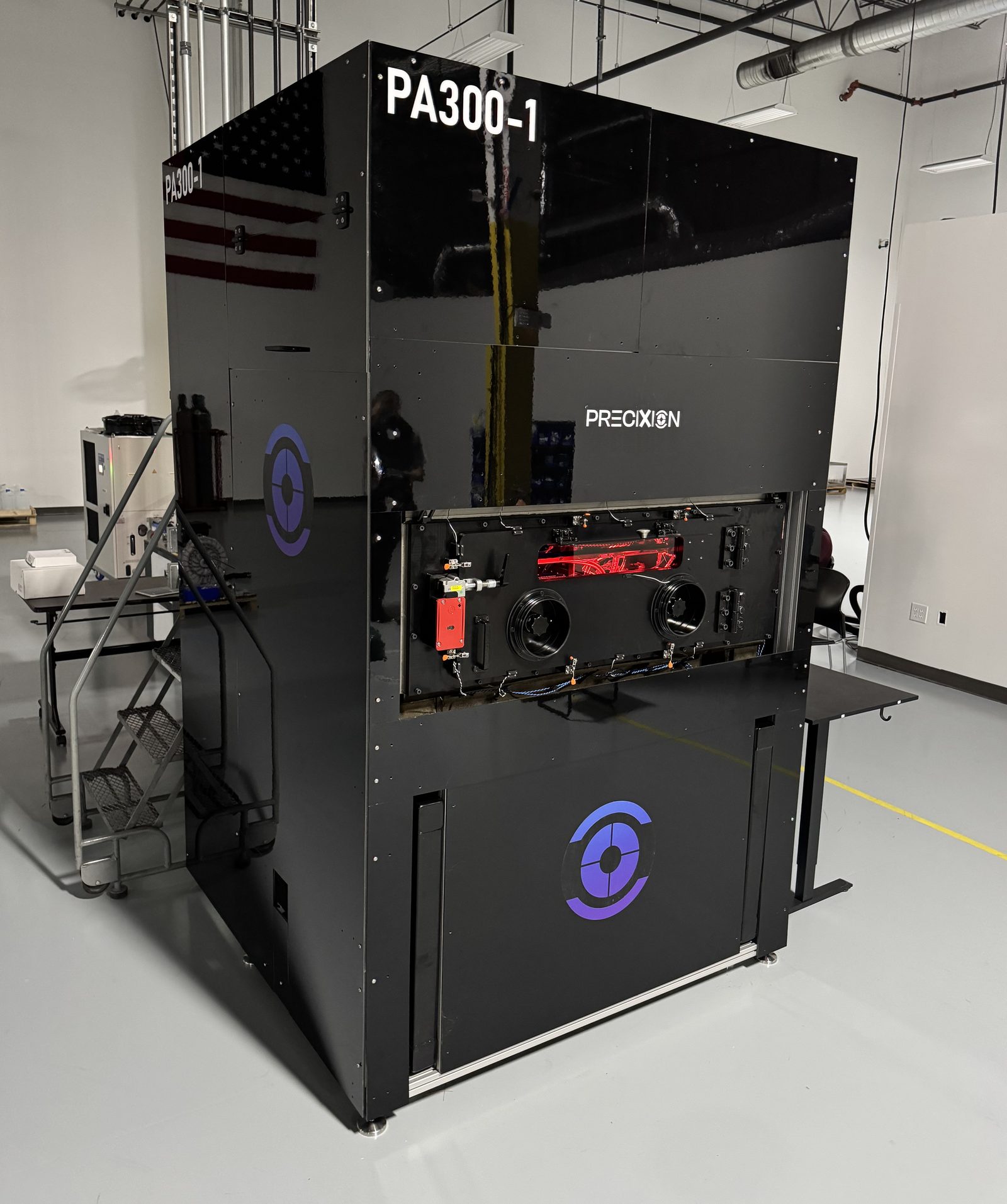 The PA-300 laser powder bed fusion system, build chamber open